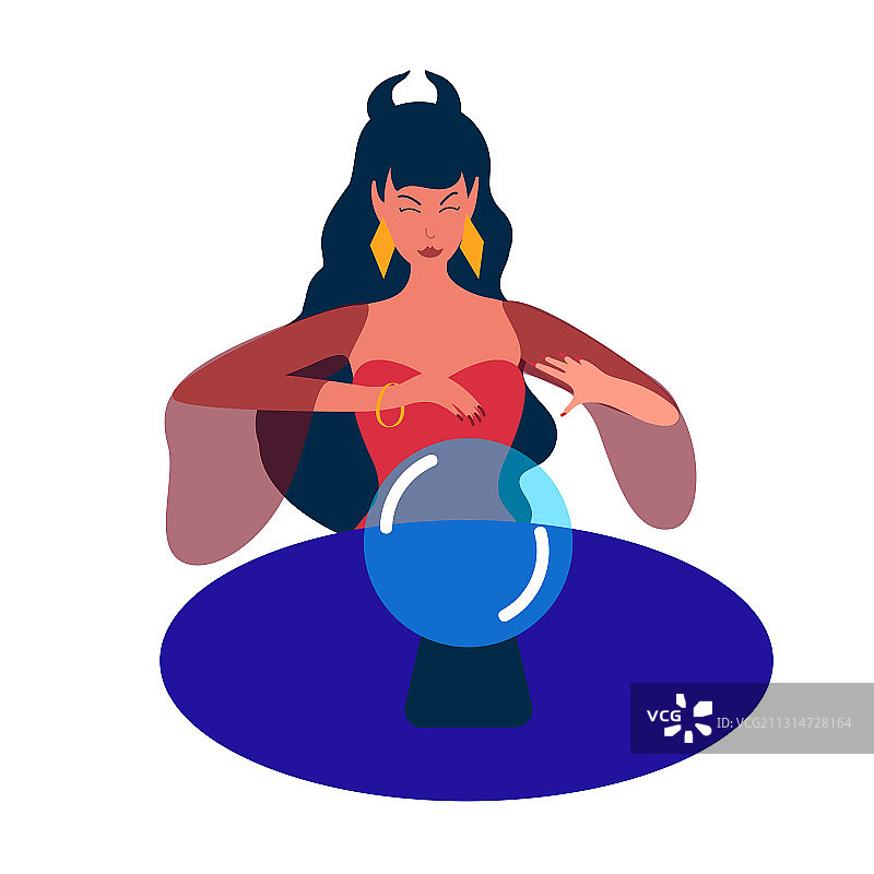 女巫看着水晶球预言图片素材