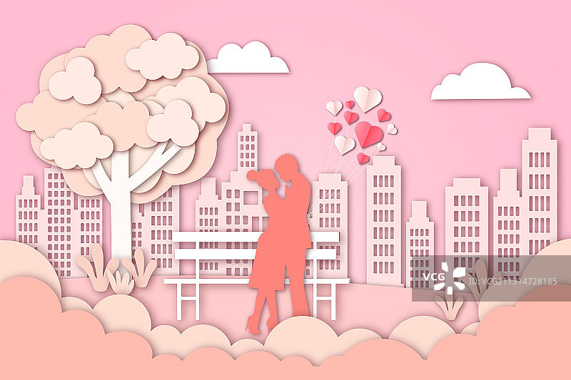 浪漫情人节剪纸风矢量插画图片素材
