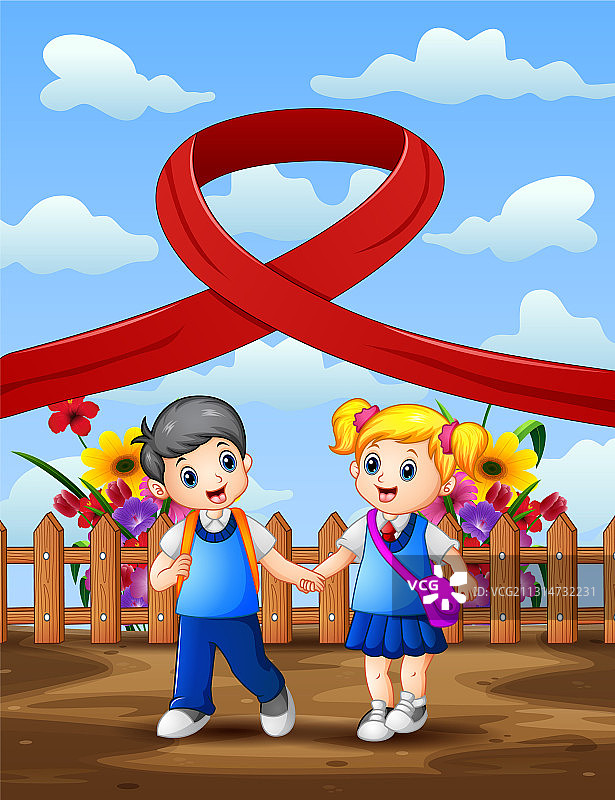 世界艾滋病日，快乐的学龄儿童图片素材