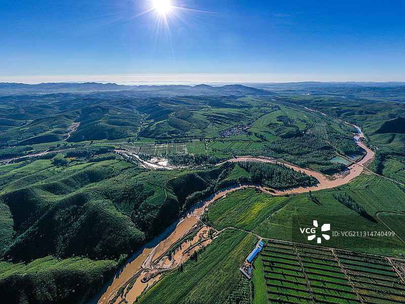辽宁北票大凌河与柳河交汇图片素材