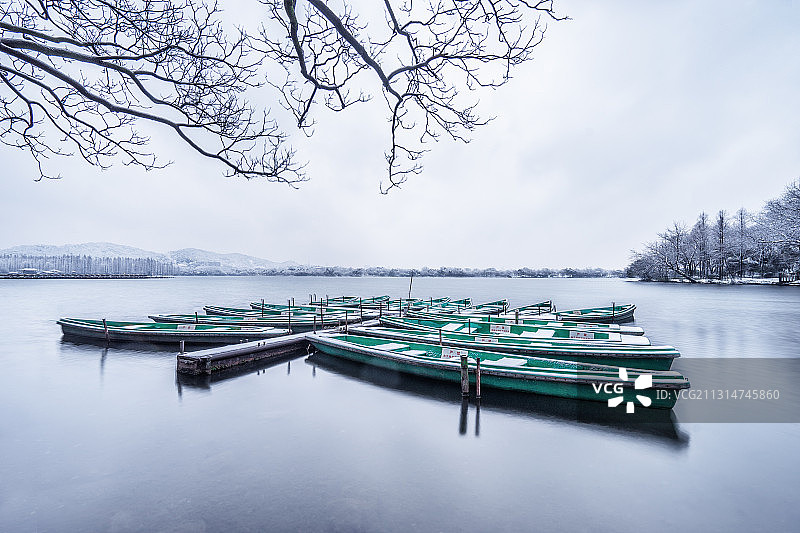 杭州西湖神舟基地雪景图片素材