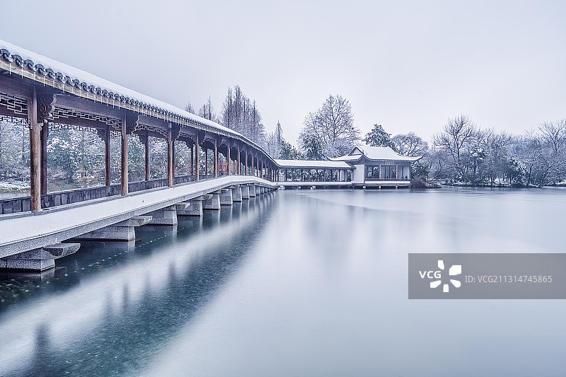 杭州西湖浴鹄湾雪景图片素材