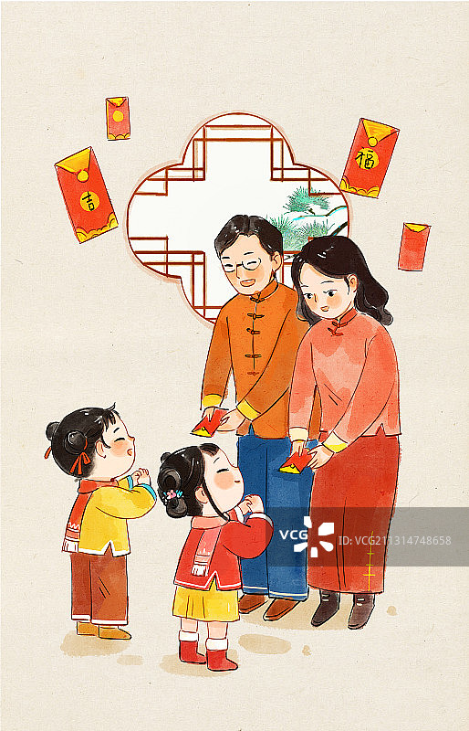 大年初一年俗插画图片素材