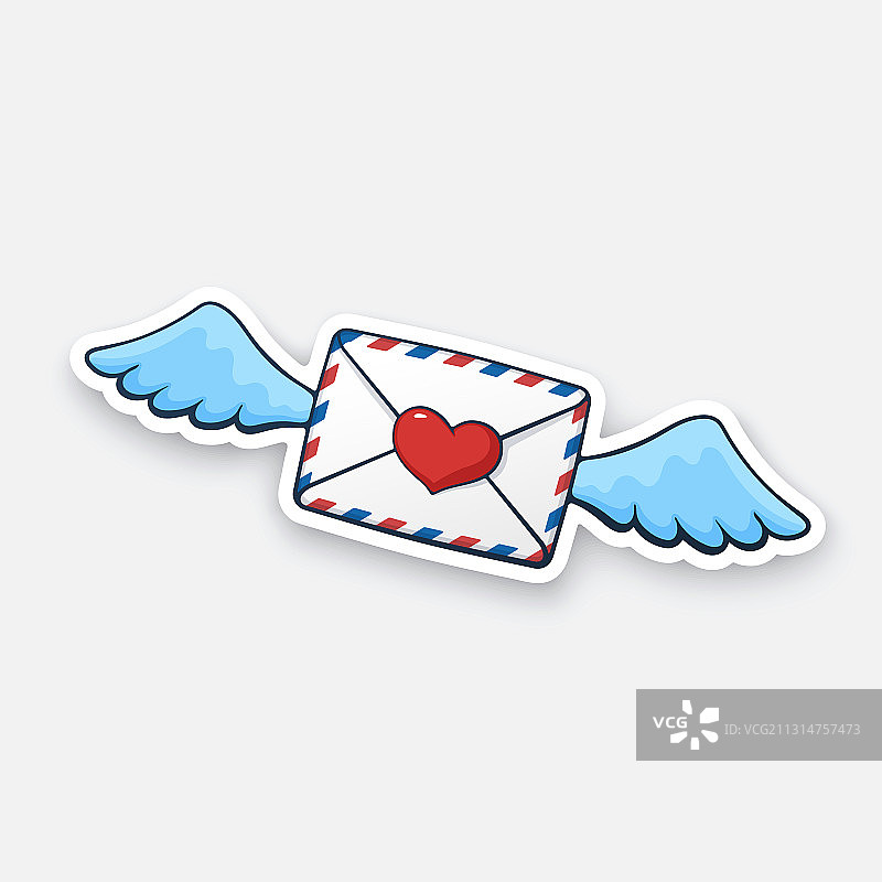 带有蜡封心形的飞行信封贴纸图片素材