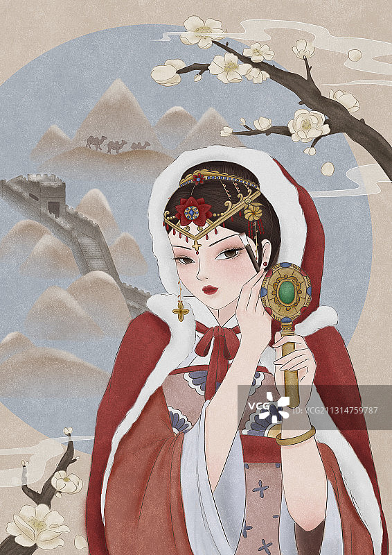 国风插画之美妆系列-王昭君图片素材