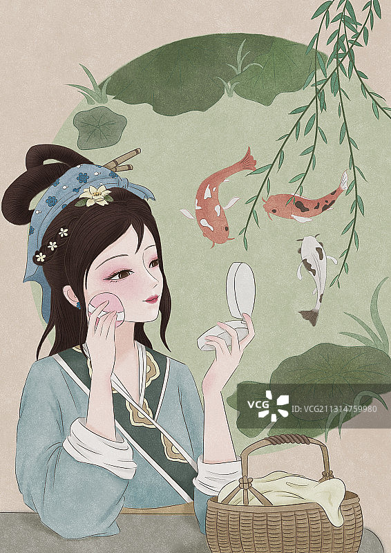 国风插画之美妆系列-西施图片素材