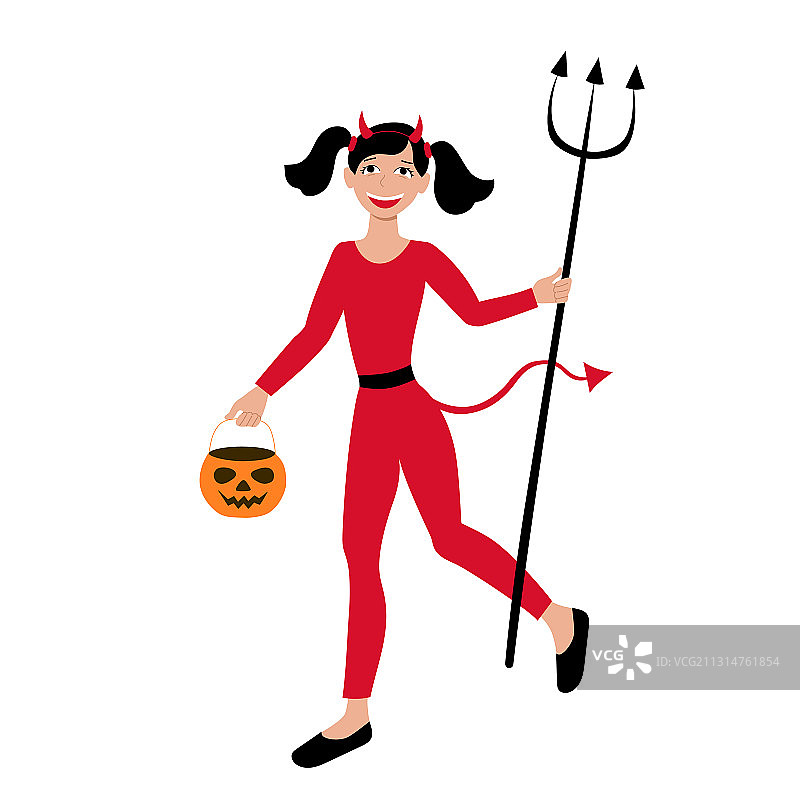 装扮成恶魔并拿着南瓜糖果的女孩图片素材
