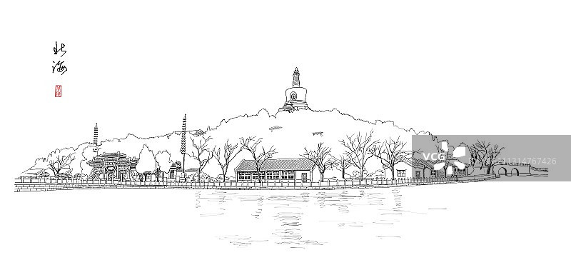 手绘风景-北海公园图片素材