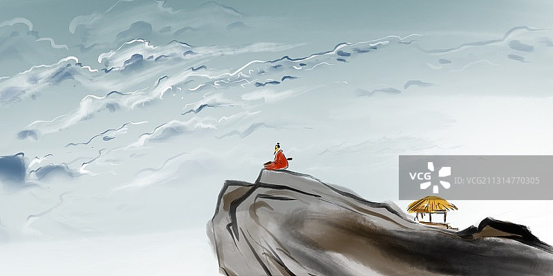 海角天涯弹琴的古代人图片素材