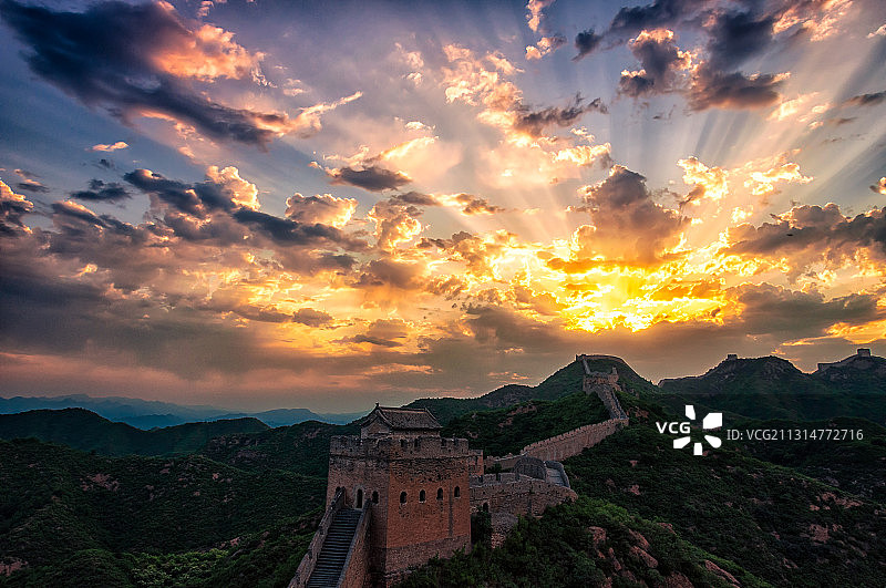 金山岭长城日出图片素材