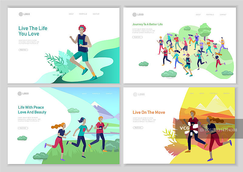 跑步人群着陆页模板图片素材