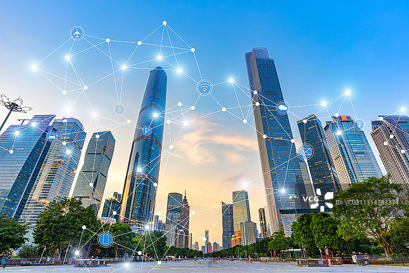 广州城市风光和5G智慧城市概念图片素材