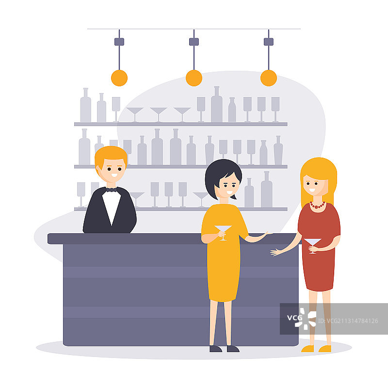 两个女人在吧台喝鸡尾酒图片素材