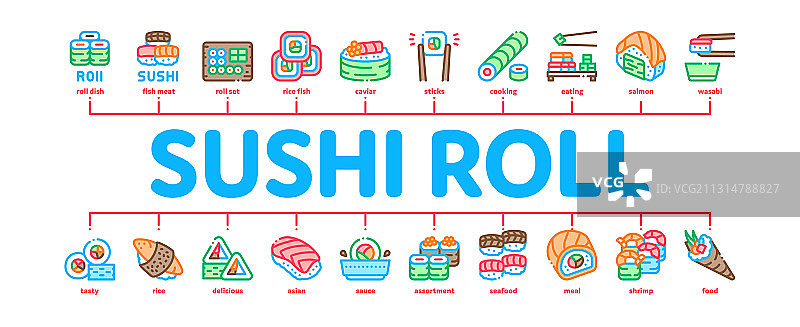 寿司卷亚洲美食极简信息图banner图片素材