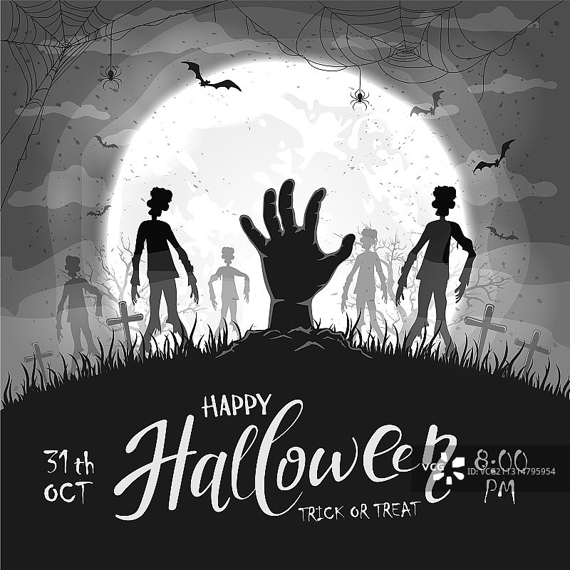 带手和僵尸的黑色万圣节背景图片素材