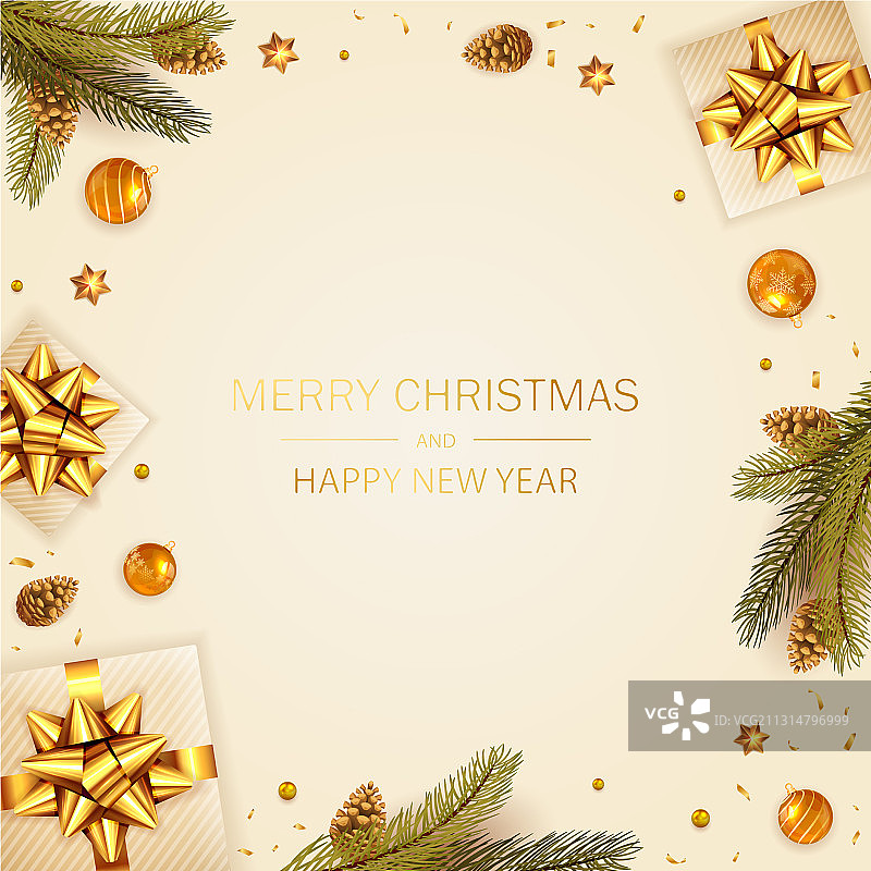 礼物和圣诞树枝图片素材