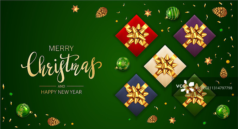 金色节日蝴蝶结圣诞礼物套装图片素材