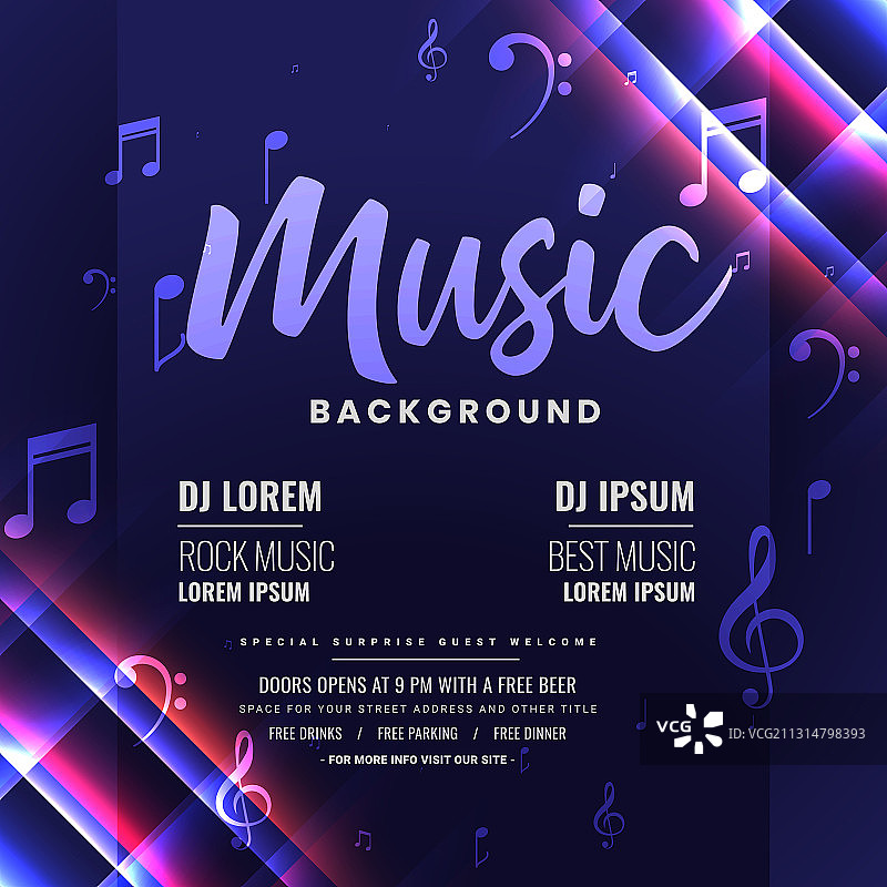音乐DJ派对邀请闪亮模板设计图片素材