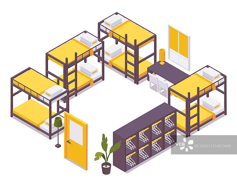 2.5D风格的宿舍床铺和储物柜图片素材