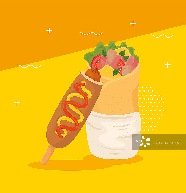 美味的快餐玉米热狗卷饼图片素材