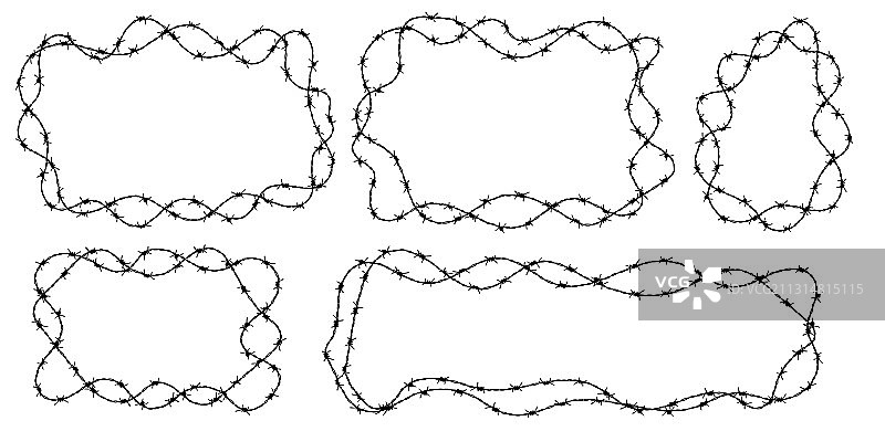 圆形扭曲的带刺铁丝网轮廓图片素材