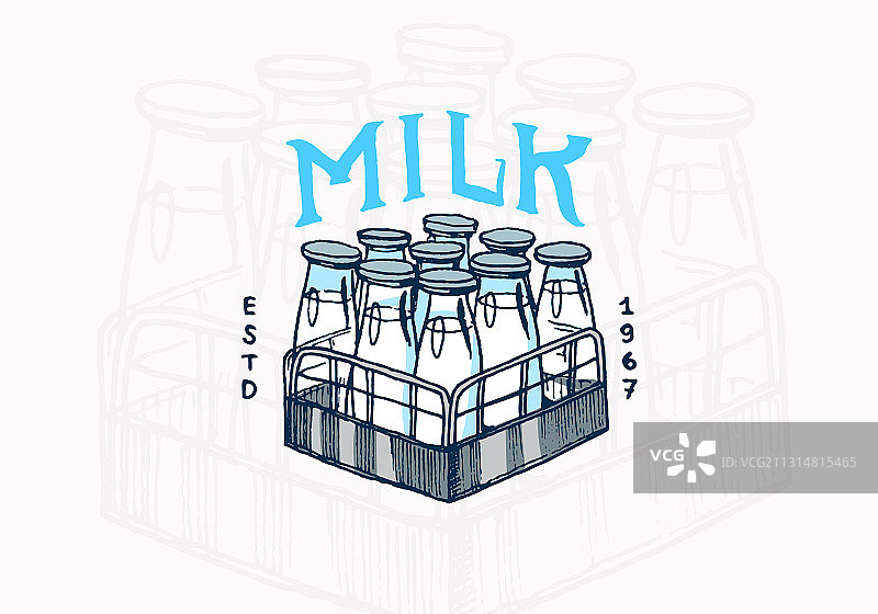 农场商店用复古牛奶瓶标签标志图片素材