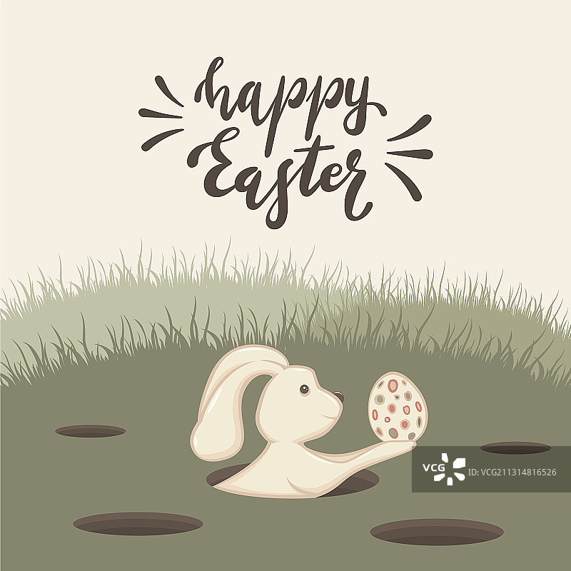 洞里拿着鸡蛋的复活节兔子图片素材