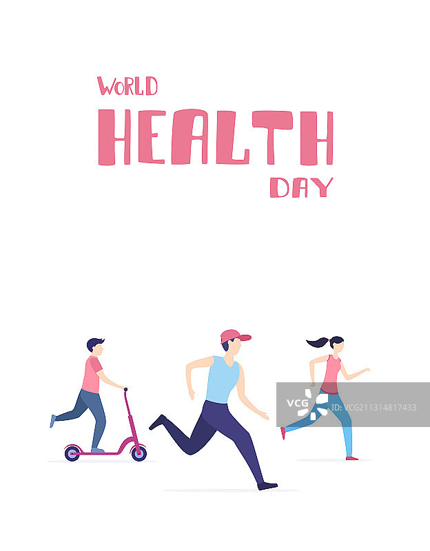 白色背景上世界卫生日跑步的人们图片素材