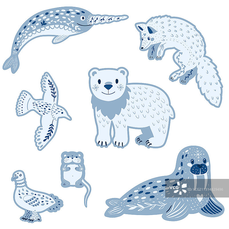 卡通北极动物套装图片素材