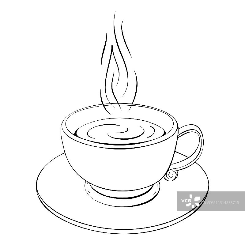 热咖啡杯或茶杯线条画图片素材