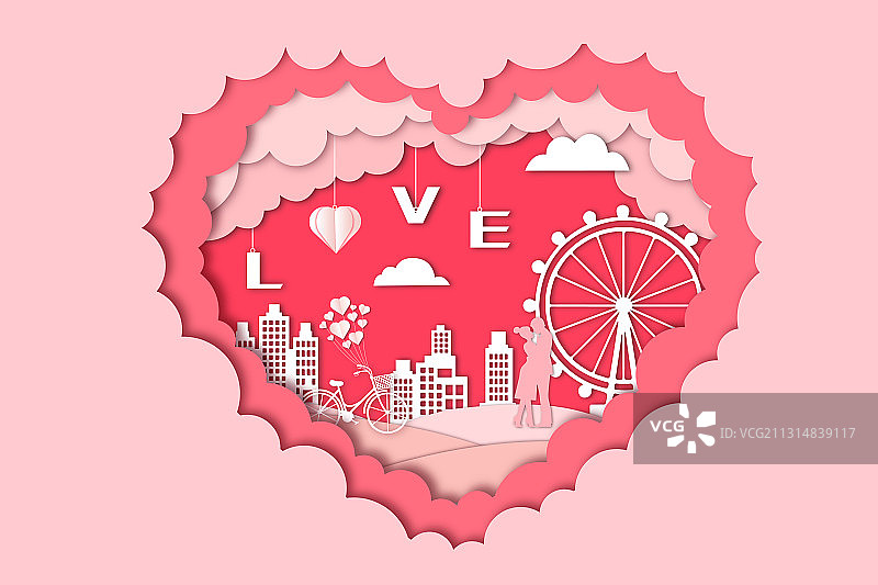 浪漫情人节剪纸风矢量插画图片素材