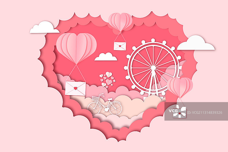 情人节剪纸风心形矢量插画图片素材