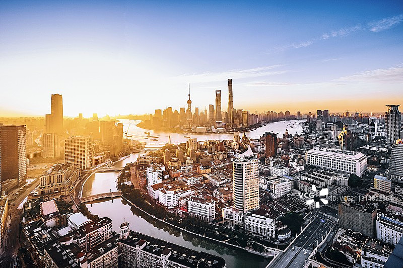 上海市苏州河日出图片素材