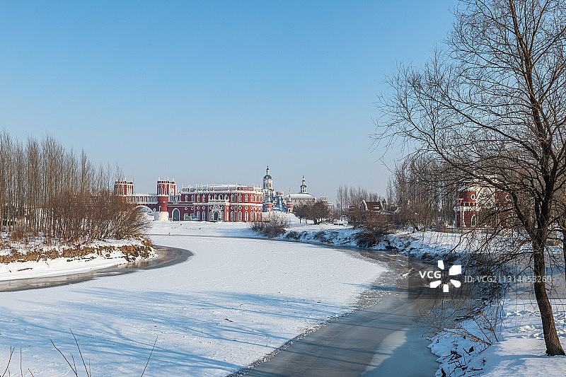 黑龙江省哈尔滨市香坊区伏尔加庄园冬季雪景图片素材
