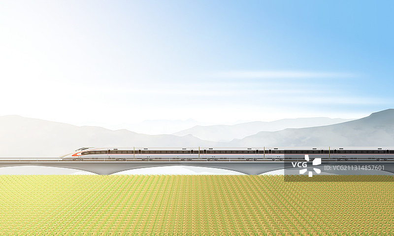 高速铁路与稻田图片素材