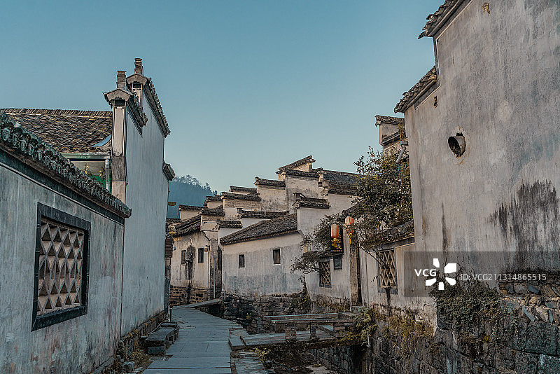 黄山，西递，徽派古村落，建筑，细节，清晨图片素材