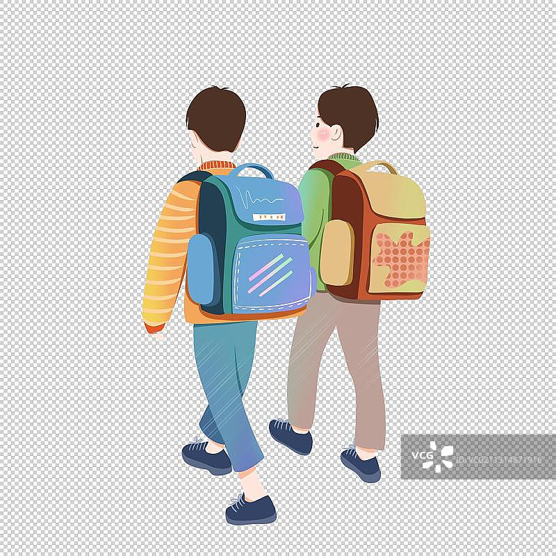 开学季背着书包的两个学生图片素材
