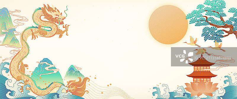 中国风龙纹山水图案图片素材
