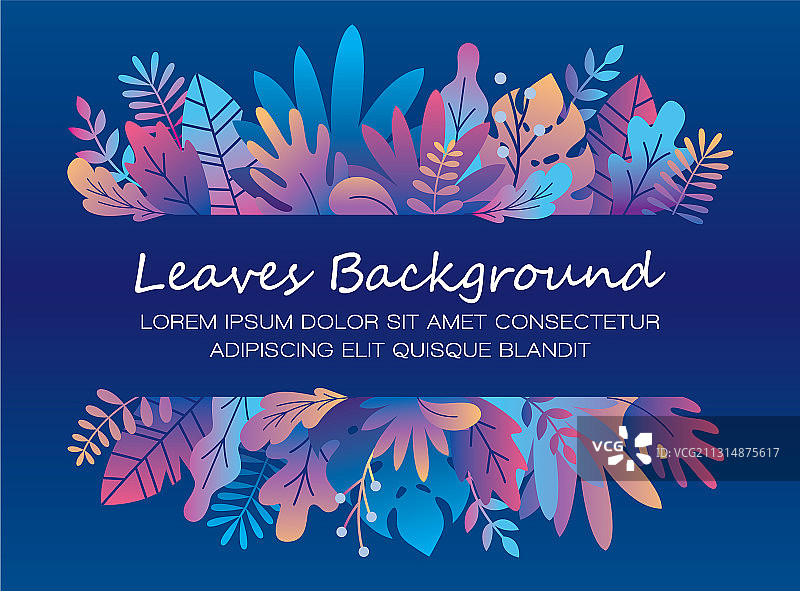 霓虹热带树叶和植物模板框架图片素材