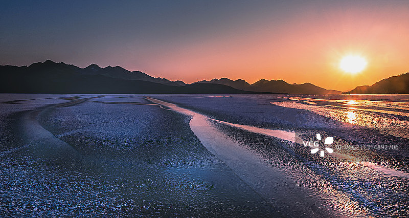 鸭绿江日落图片素材