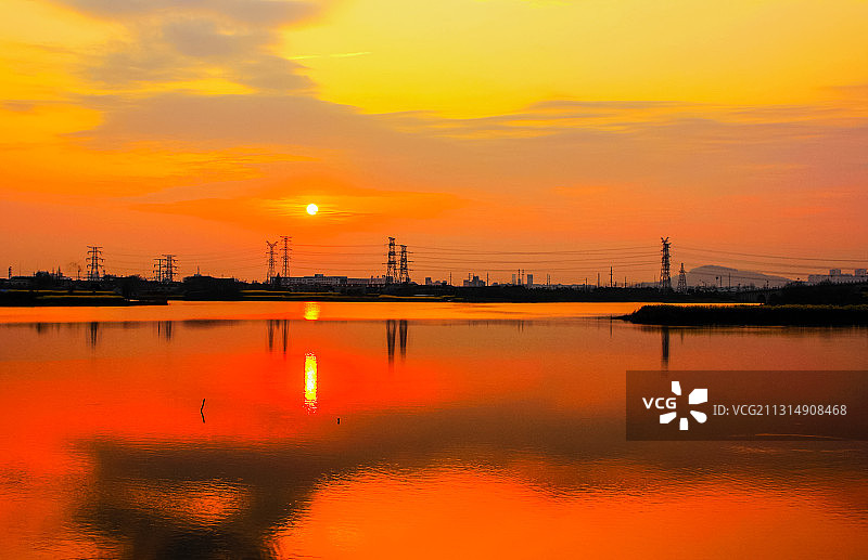 凤鸣湖晚霞图片素材