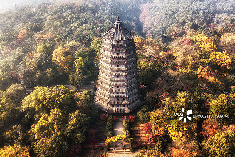 杭州六合塔航拍图片素材