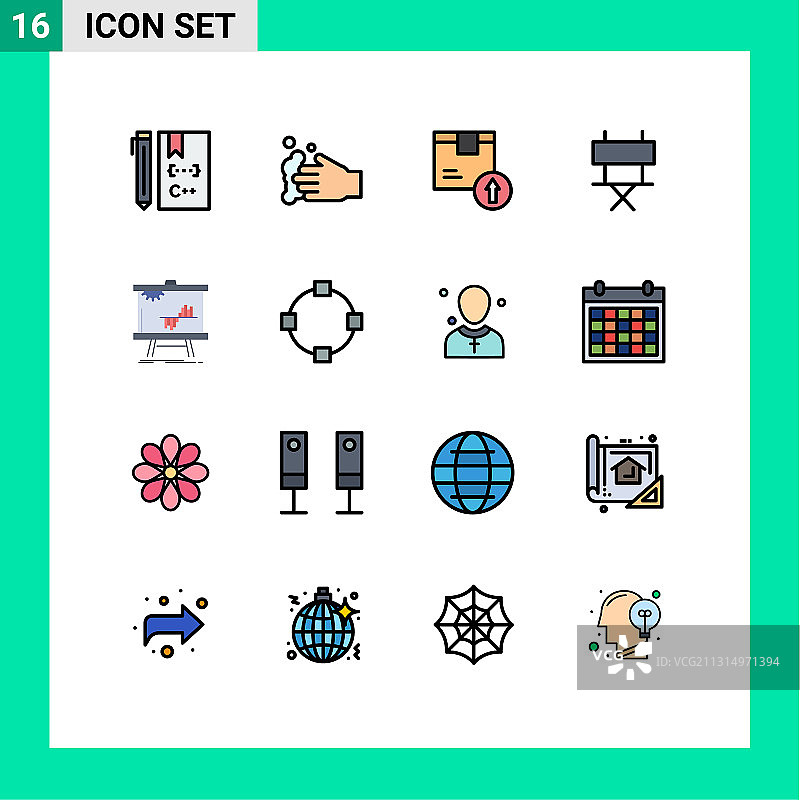 象形图设置16个简单的平色填充图片素材