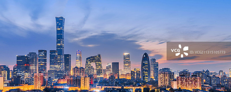 中国北京CBD建筑群高视角夜景图片素材