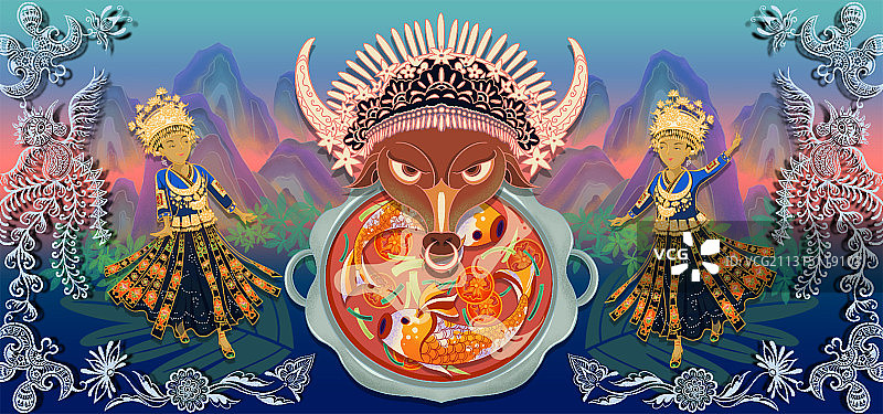 《苗牛贺春》原创插画图片素材