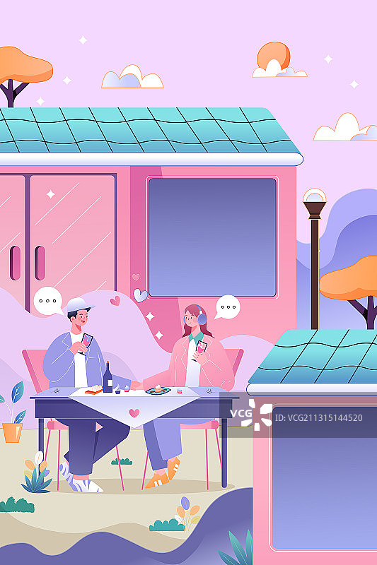 卡通春季春天立春春分节气情侣约会餐饮美食下午茶情人节矢量插画图片素材