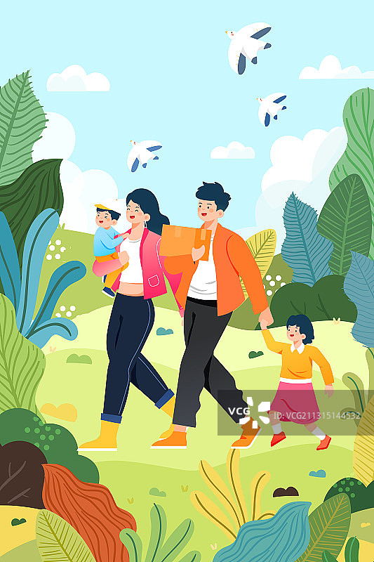 卡通春季立春春分节气朋友野餐美食亲子家人旅游自然风景矢量插画图片素材