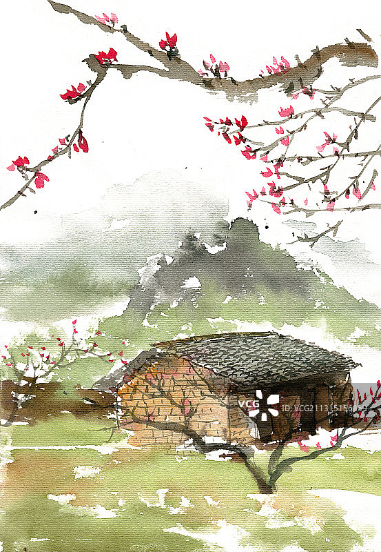 山中的小屋图片素材