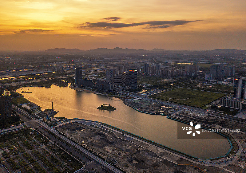 杭州下沙金沙湖航拍图片素材