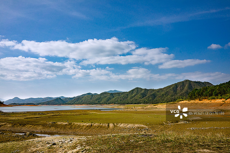 干涸的水库和生机图片素材